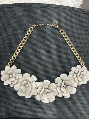 Gold Chain Necklace with Gray Floral Resin Clusters
